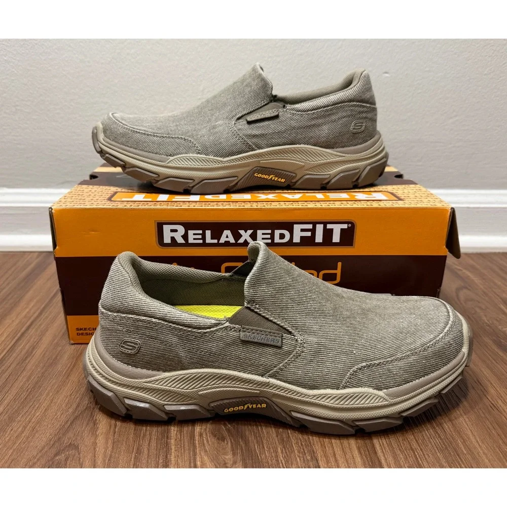 Skechers Relaxed Fit Respected Fallston Taupe Slip On Shoes (204387) Mens Sz 8